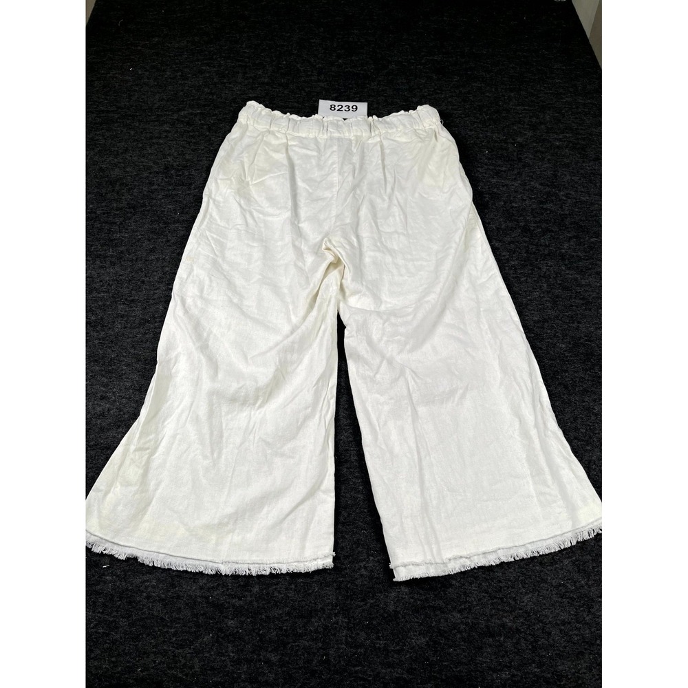 Beau Dawson Pants Womens Large White Linen Drawstring Raw Hem Wide Leg Casual - Picture 8 of 9